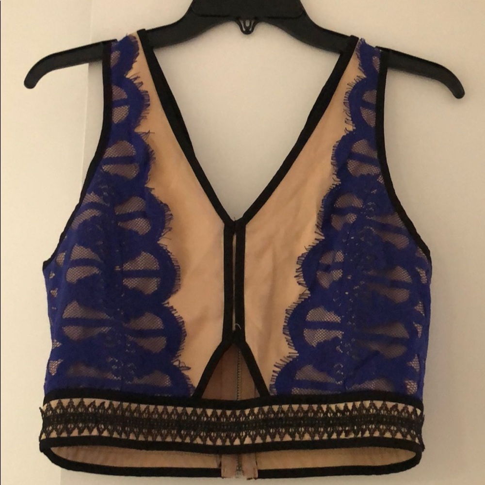 Endless Rose Blue & Nude Lace Crop Top